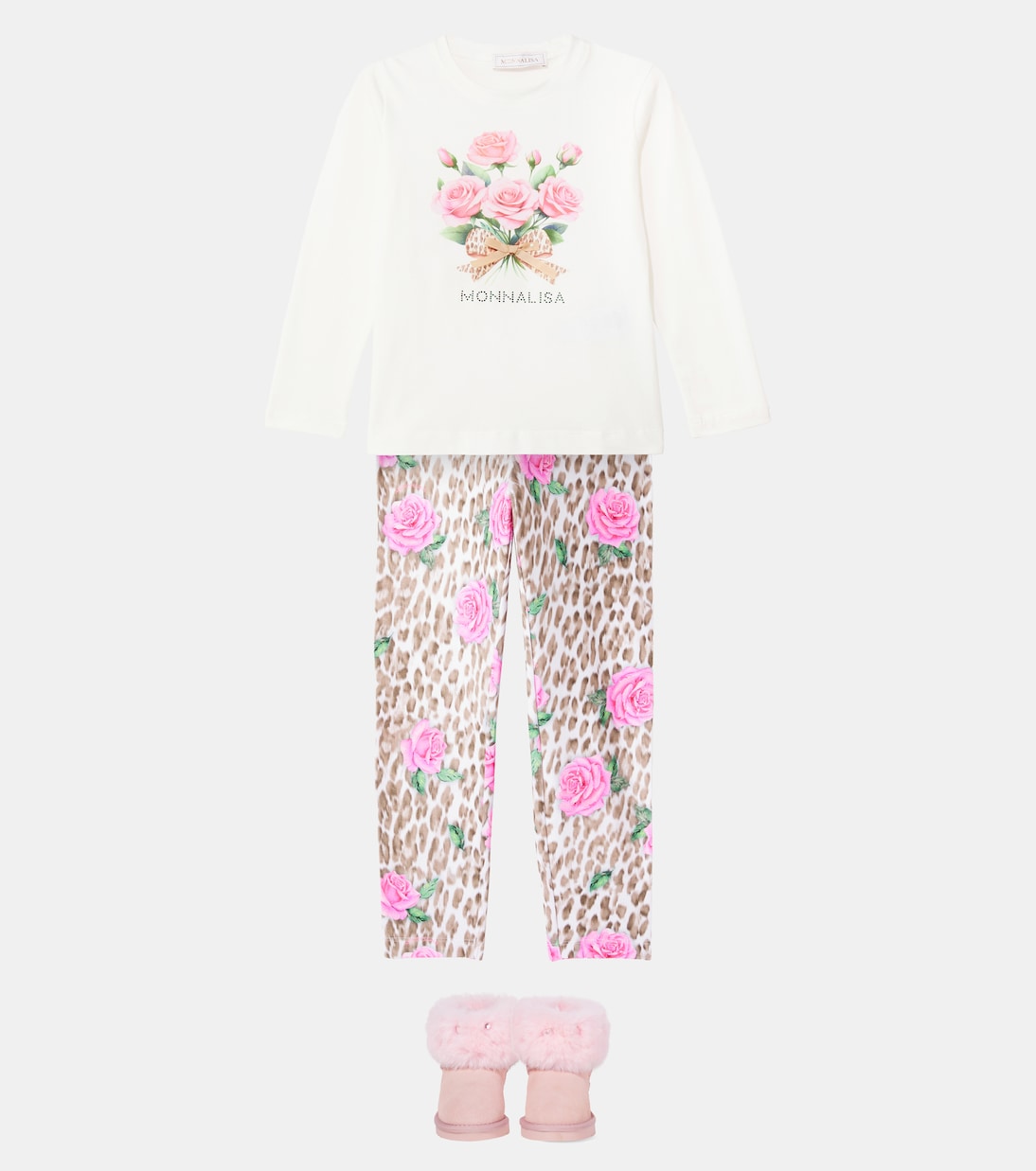 Logo floral cotton-blend jersey top | Monnalisa