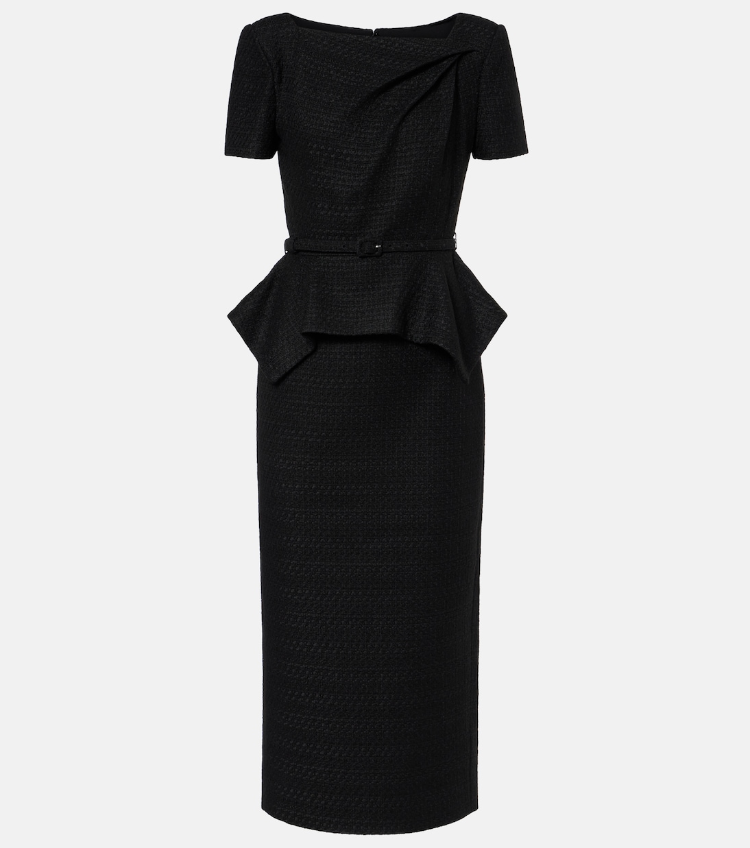 Belted peplum bouclé midi dress | Roland Mouret