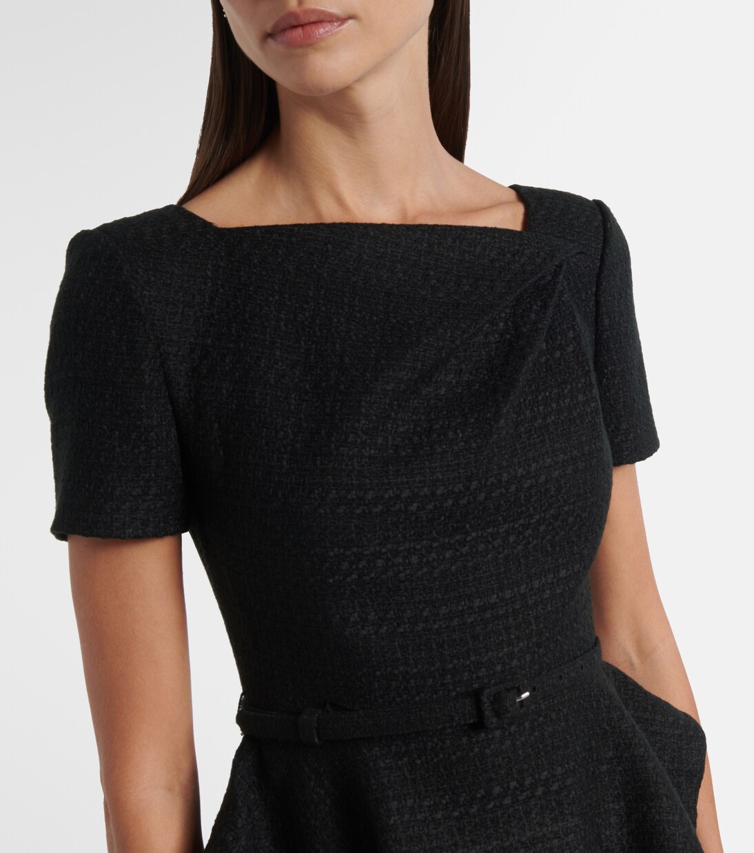Belted peplum bouclé midi dress | Roland Mouret
