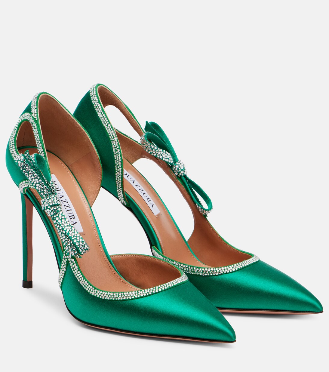 Soave Crystal 105 bow-detail satin pumps | Aquazzura