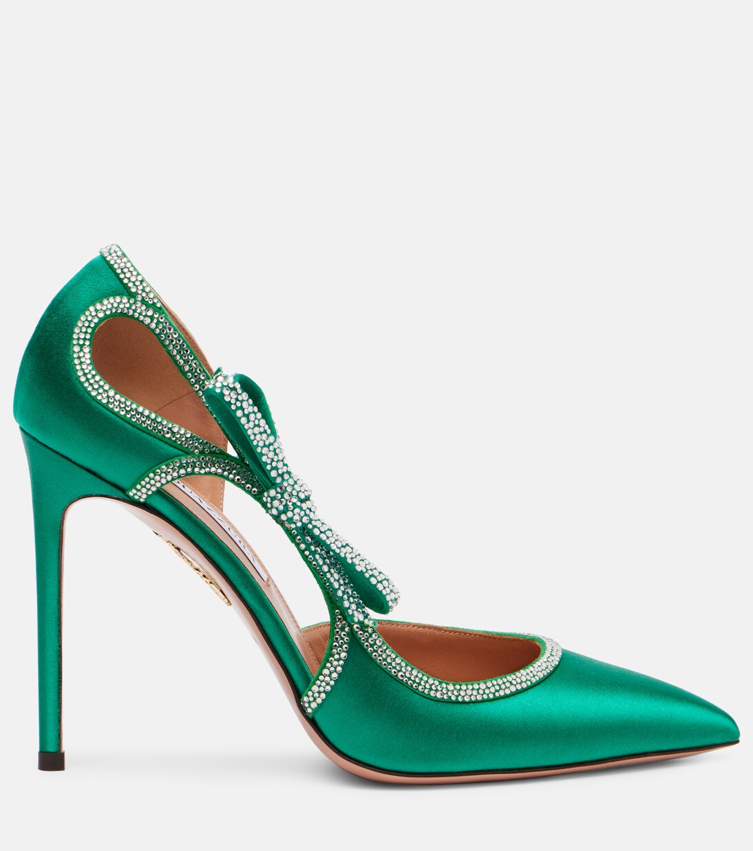 Soave Crystal 105 bow-detail satin pumps | Aquazzura