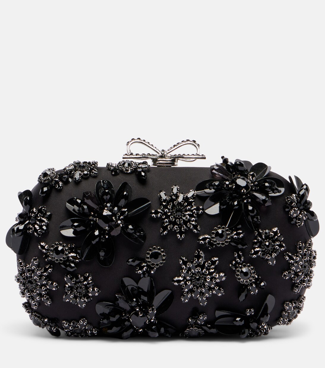 Crystal-embellished floral satin clutch | Self-Portrait