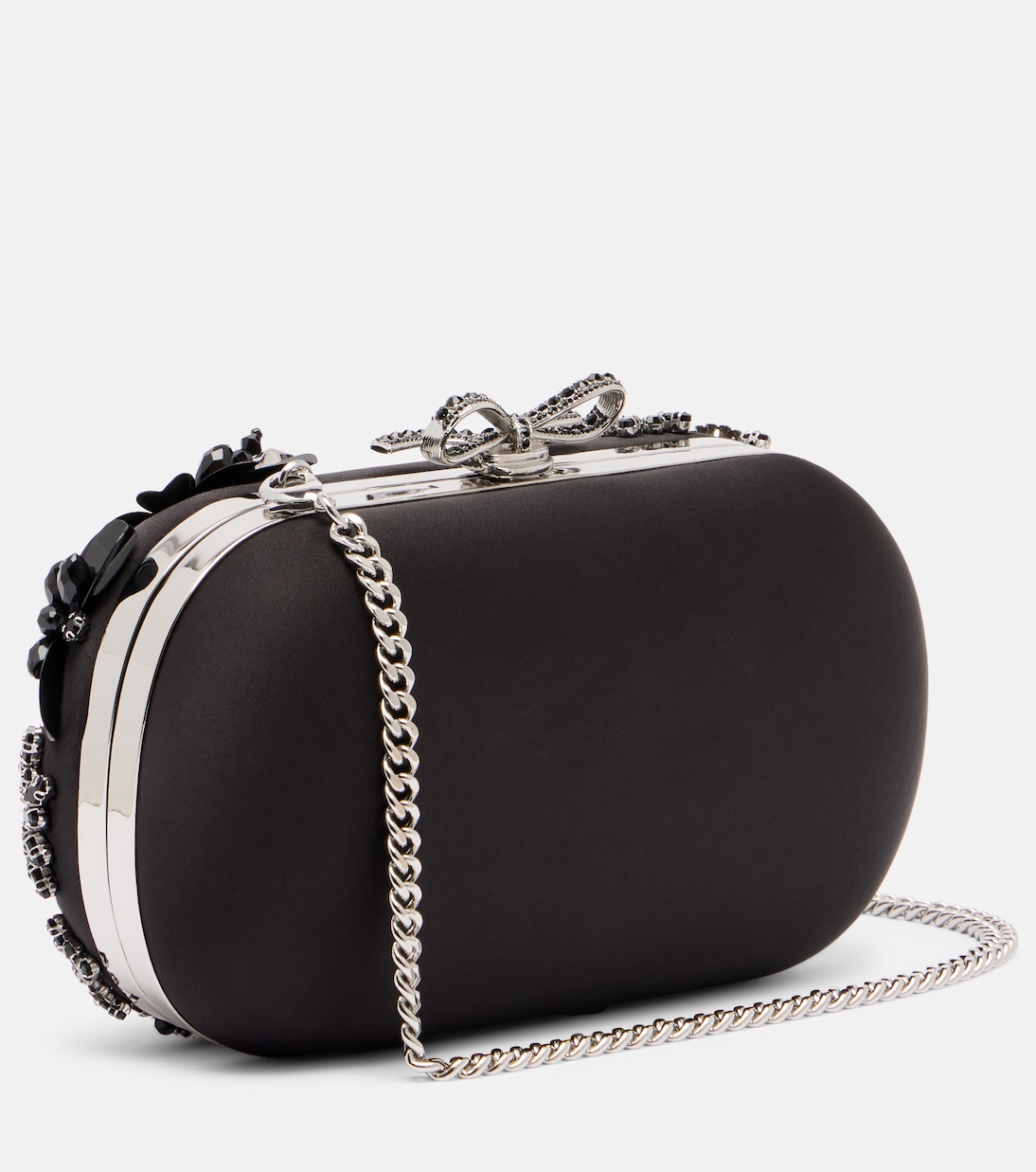 Crystal-embellished floral satin clutch | Self-Portrait