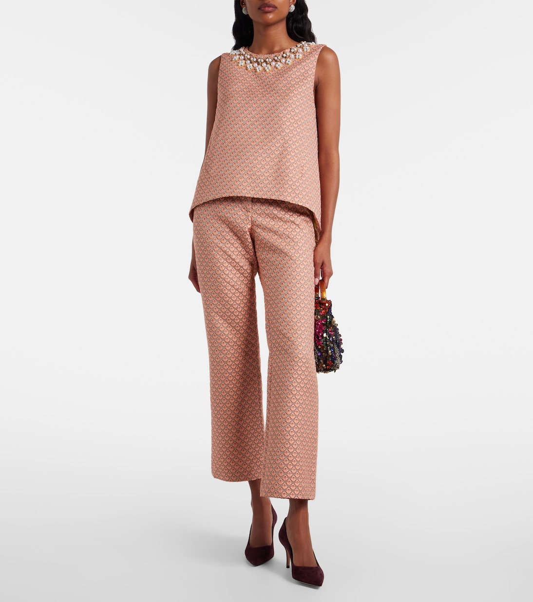 24/7 floral jacquard straight pants | La DoubleJ