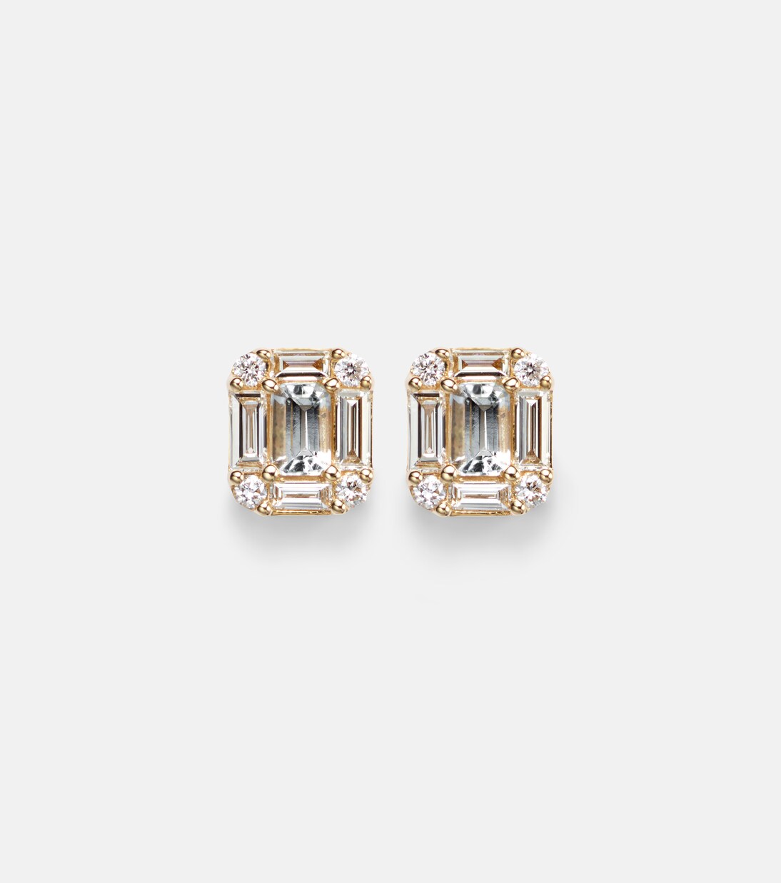 Shield Of Strength 14kt gold earrings with diamonds and aquamarine | Stone and Strand