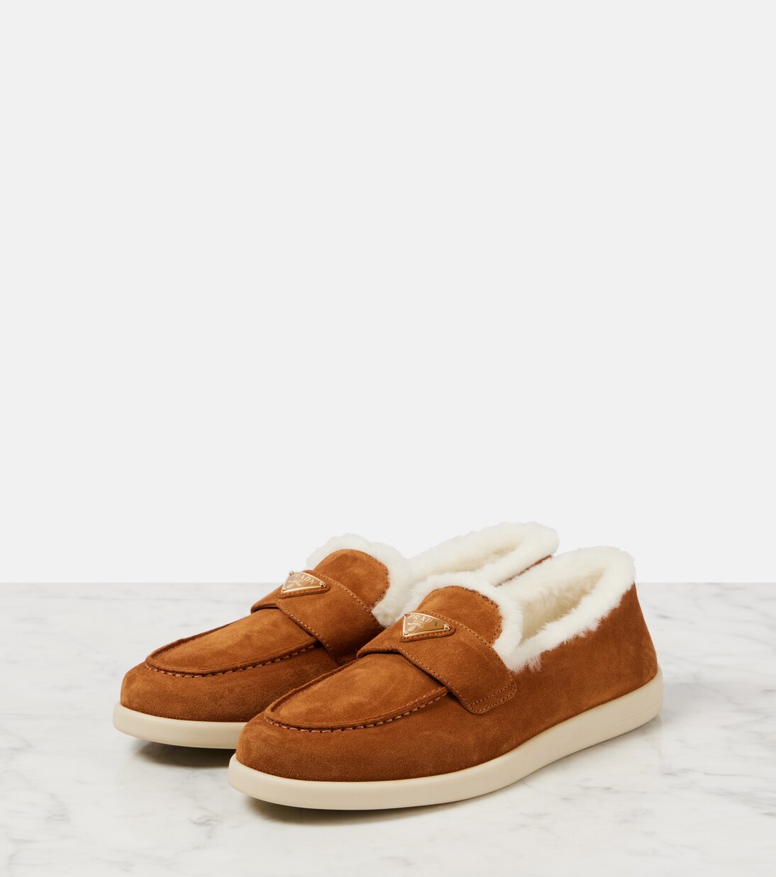 Saint Tropez shearling-lined suede loafers | Prada