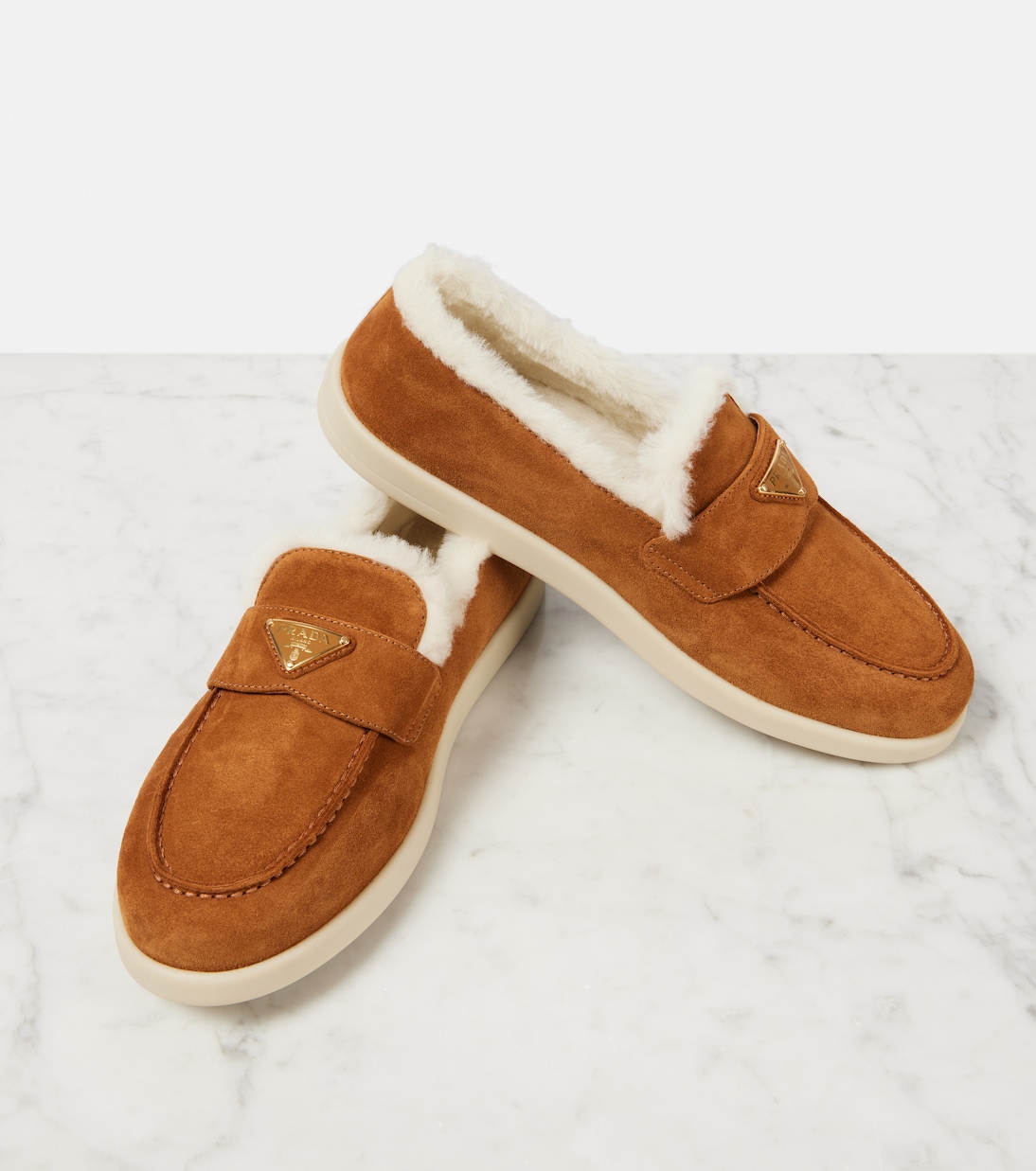 Saint Tropez shearling-lined suede loafers | Prada