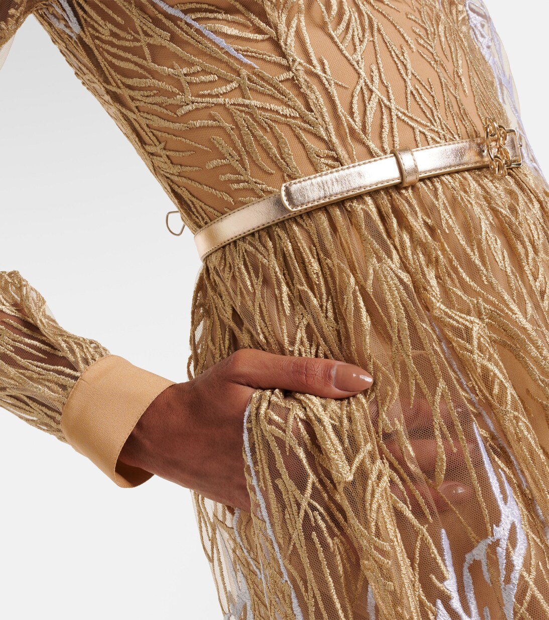 Robe midi brodée en tulle | Elie Saab