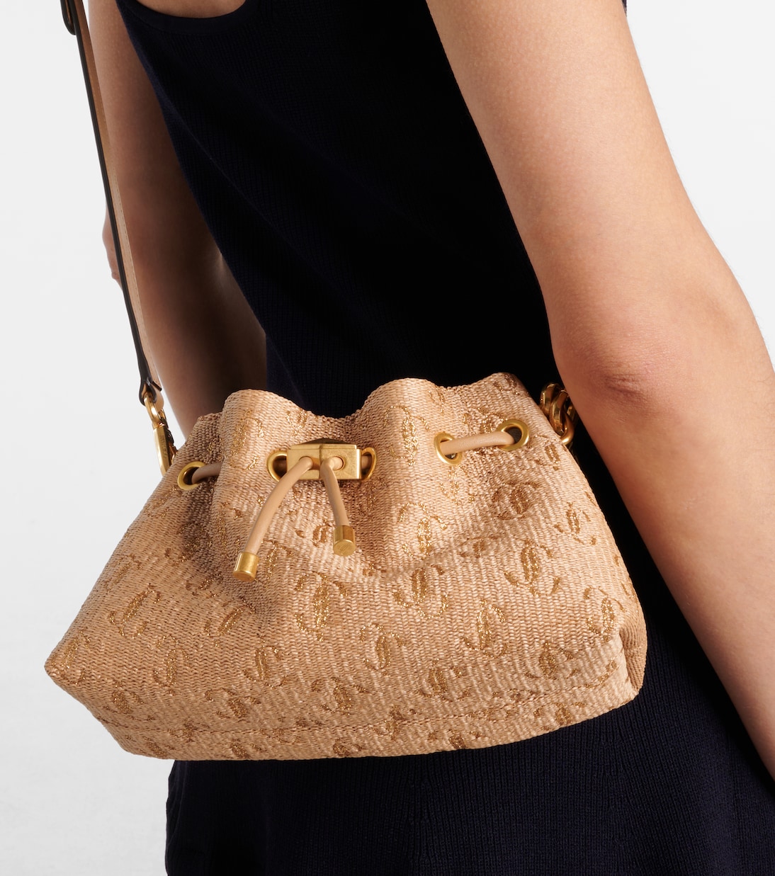 Bon Bon Small raffia bucket bag | Jimmy Choo