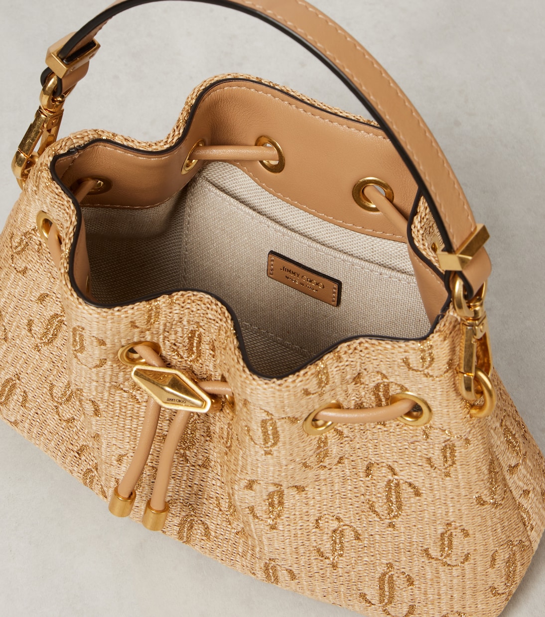 Bon Bon Small raffia bucket bag | Jimmy Choo