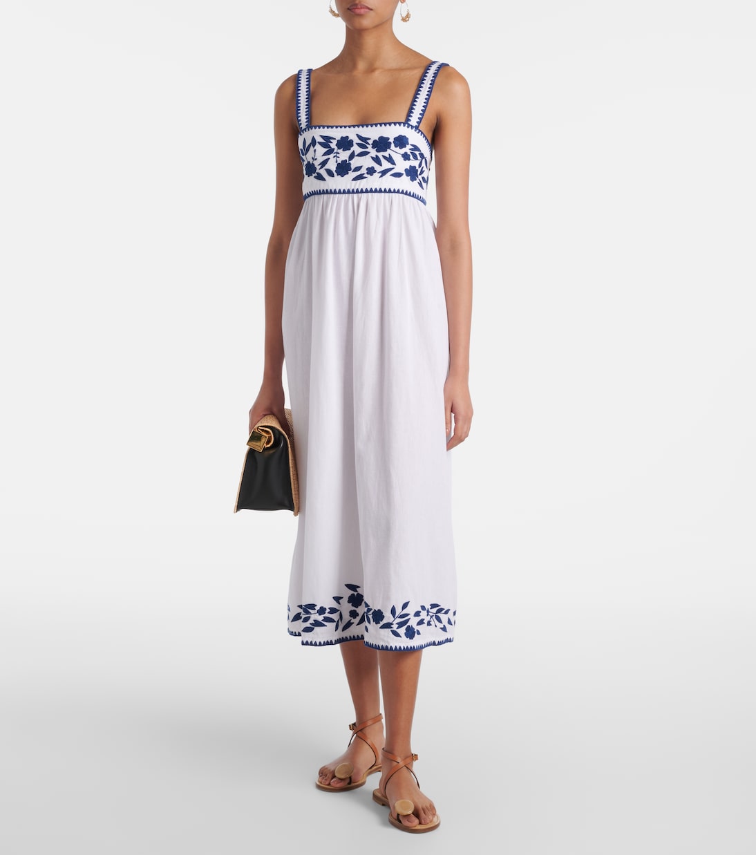 Robe midi brodée en coton et lin | Juliet Dunn