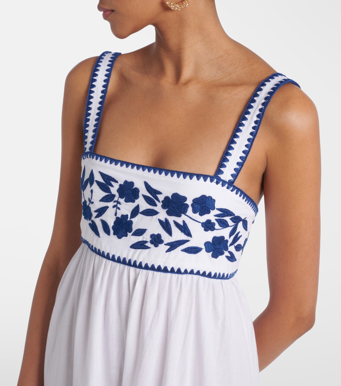 Robe midi brodée en coton et lin | Juliet Dunn