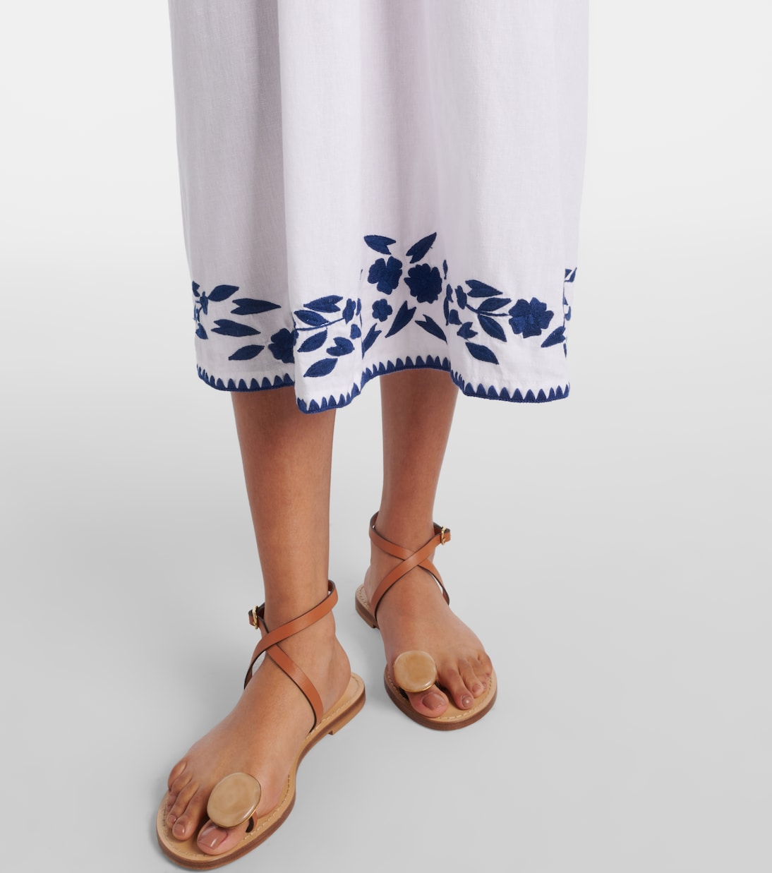 Robe midi brodée en coton et lin | Juliet Dunn