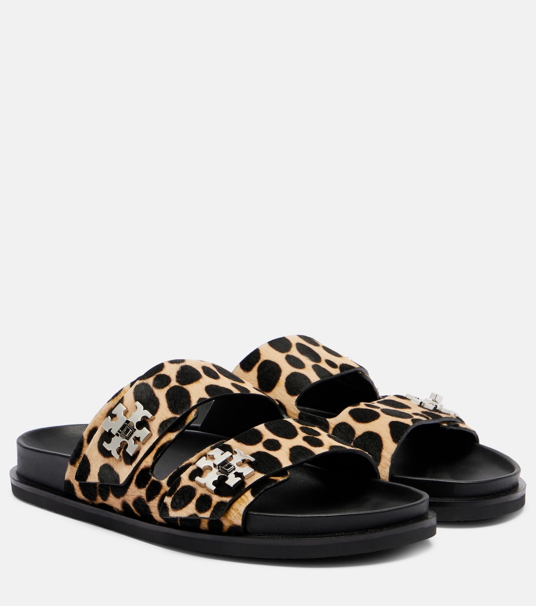 Turnlock leopard-print calf hair slides | Tory Burch