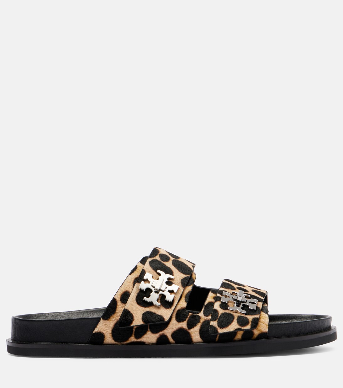 Turnlock leopard-print calf hair slides | Tory Burch