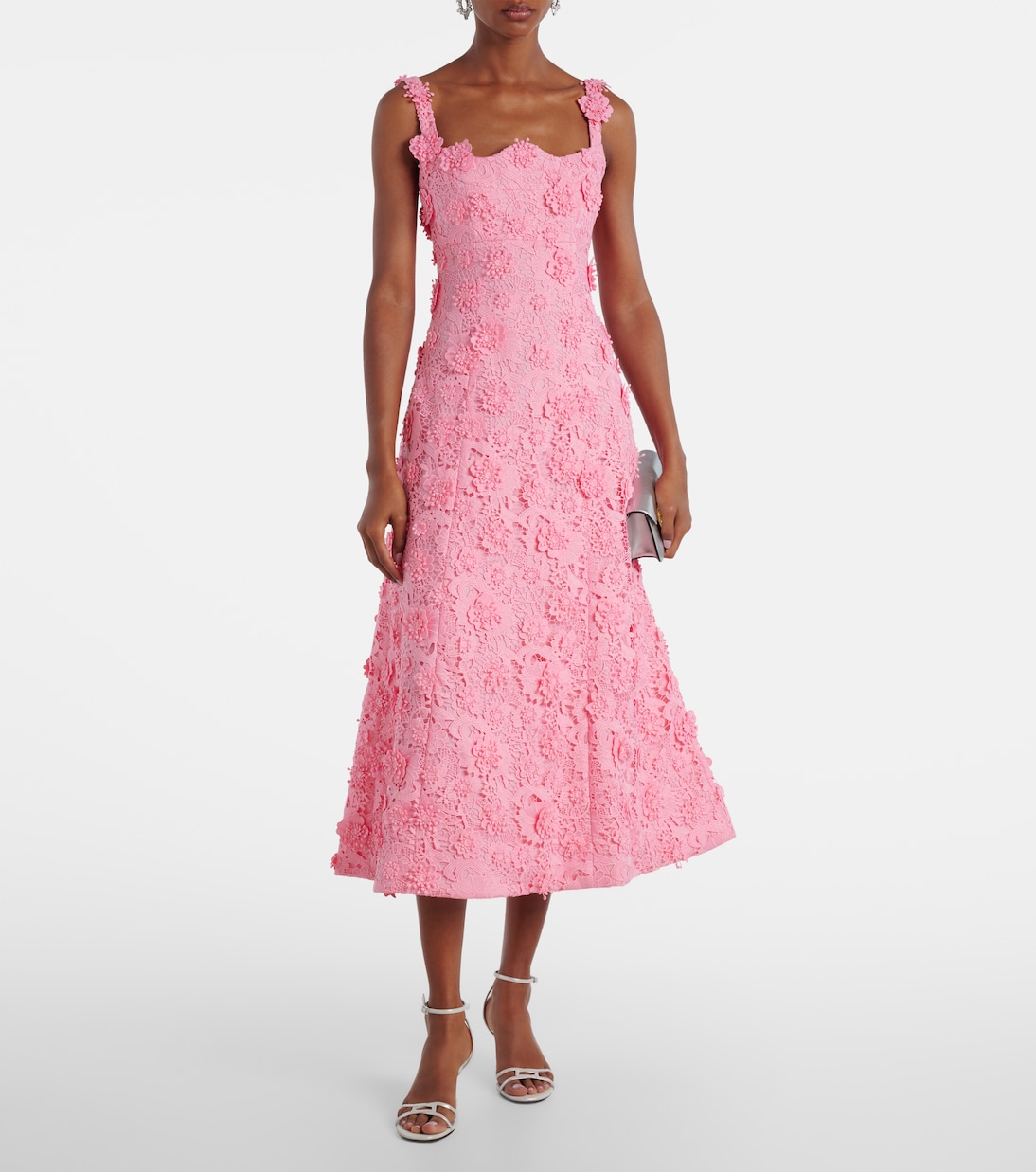 Robe midi Odette en dentelle à fleurs | Leo Lin