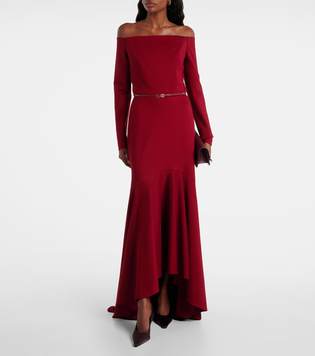 Belted off-shoulder jersey gown | Elie Saab