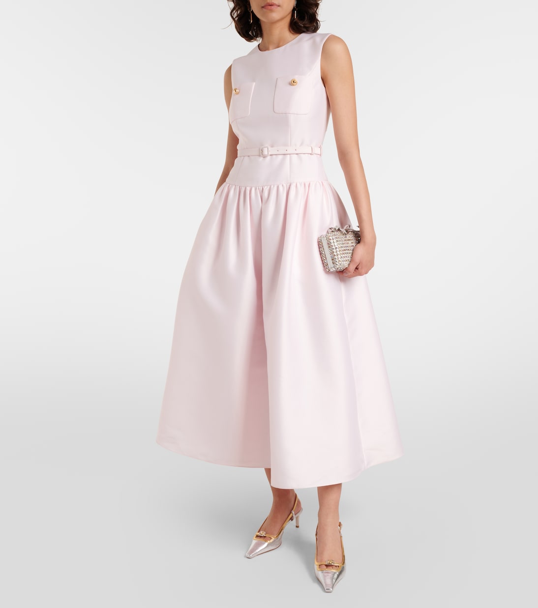 Belted taffeta midi dress | Self-Portrait