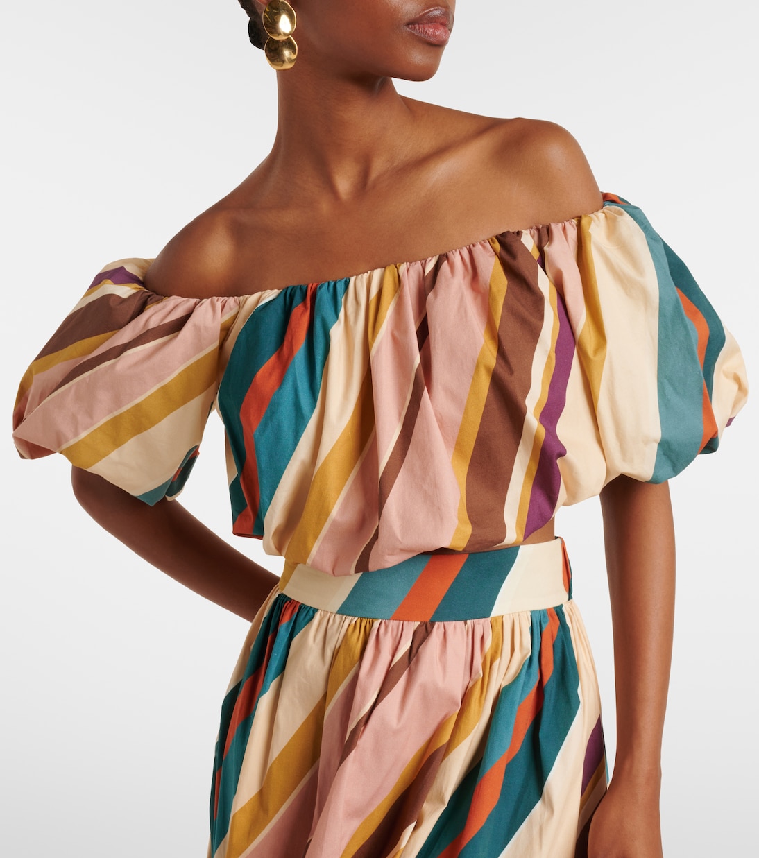 Striped off-shoulder cotton-blend crop top | Adriana Degreas