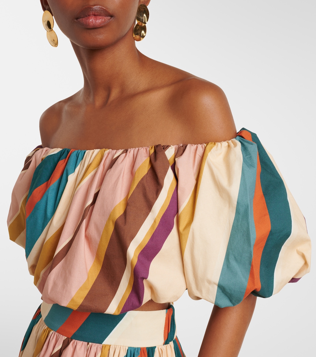 Striped off-shoulder cotton-blend crop top | Adriana Degreas