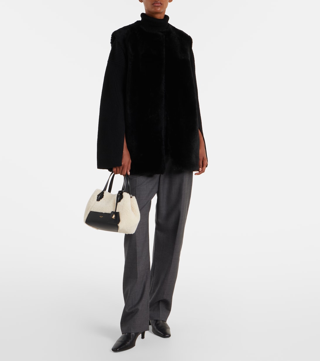 Diamond Small shearling tote bag | Jimmy Choo