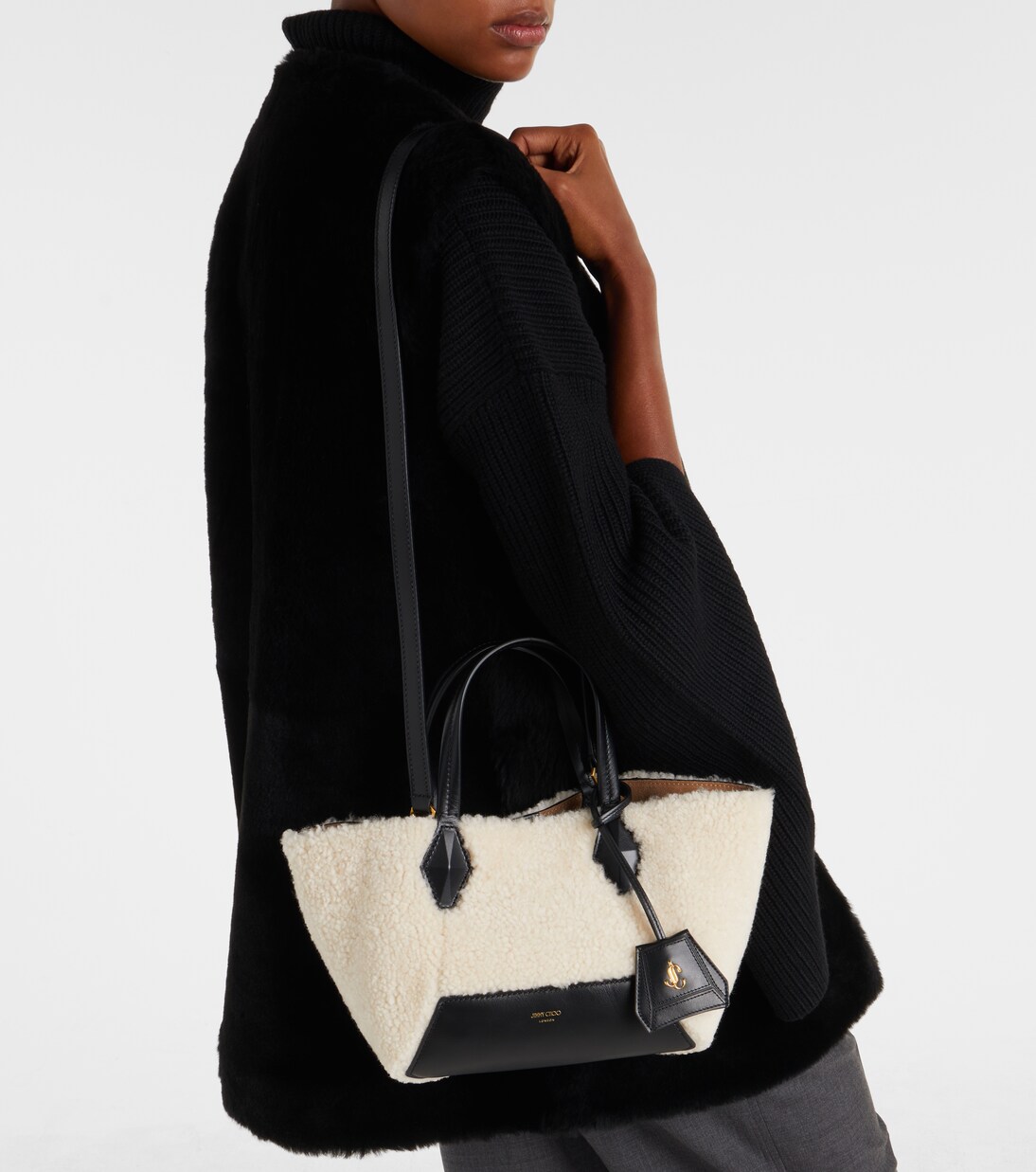 Diamond Small shearling tote bag | Jimmy Choo