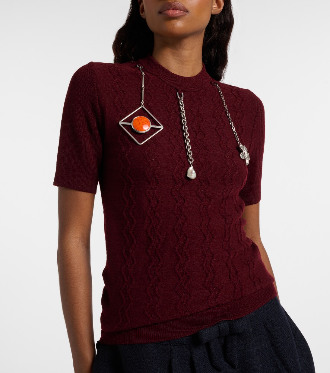 T-shirt en laine vierge à ornements | Prada