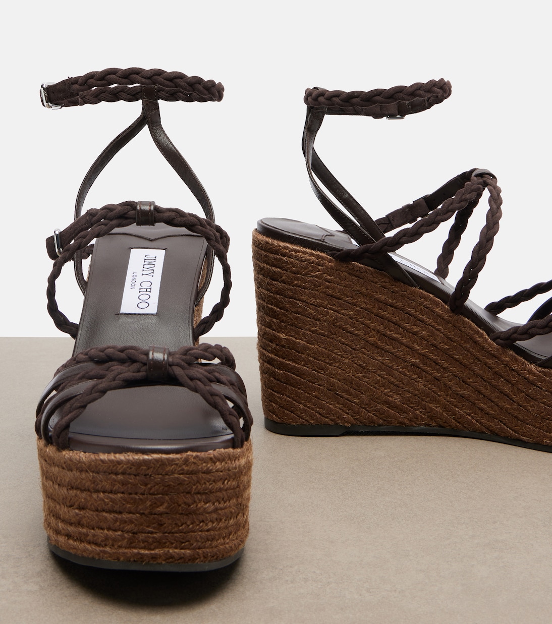 إسبادريل ويدج من الجلد المضفر Nyra | Jimmy Choo