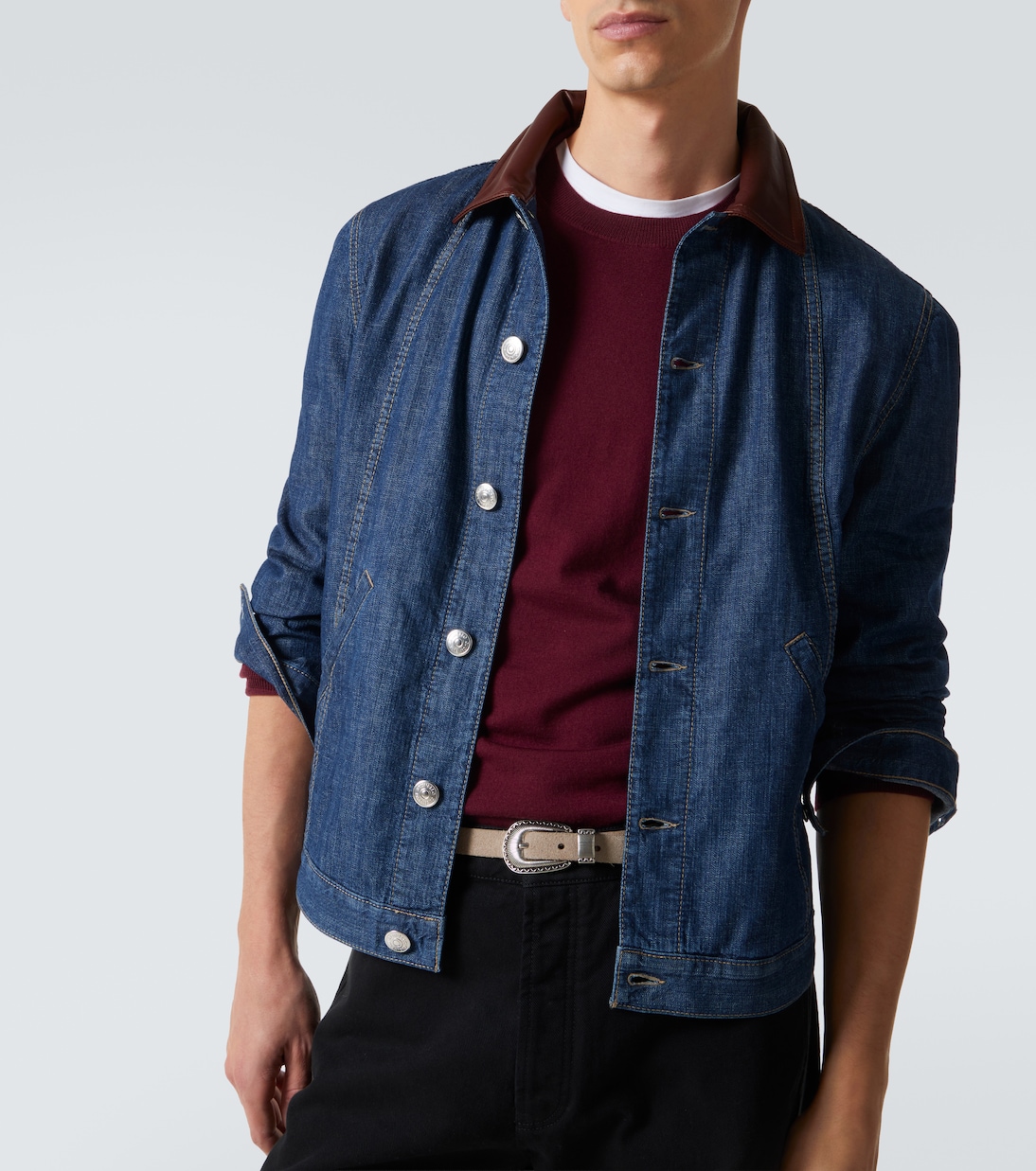 Jeansjacke mit Leder | Brunello Cucinelli