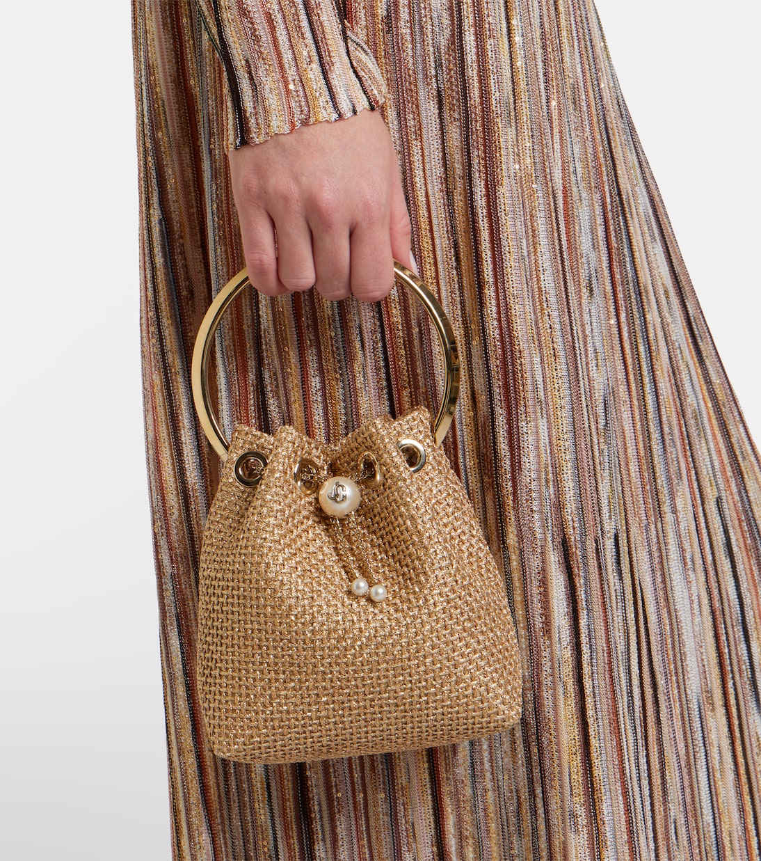 Bon Bon Small raffia-effect bucket bag | Jimmy Choo