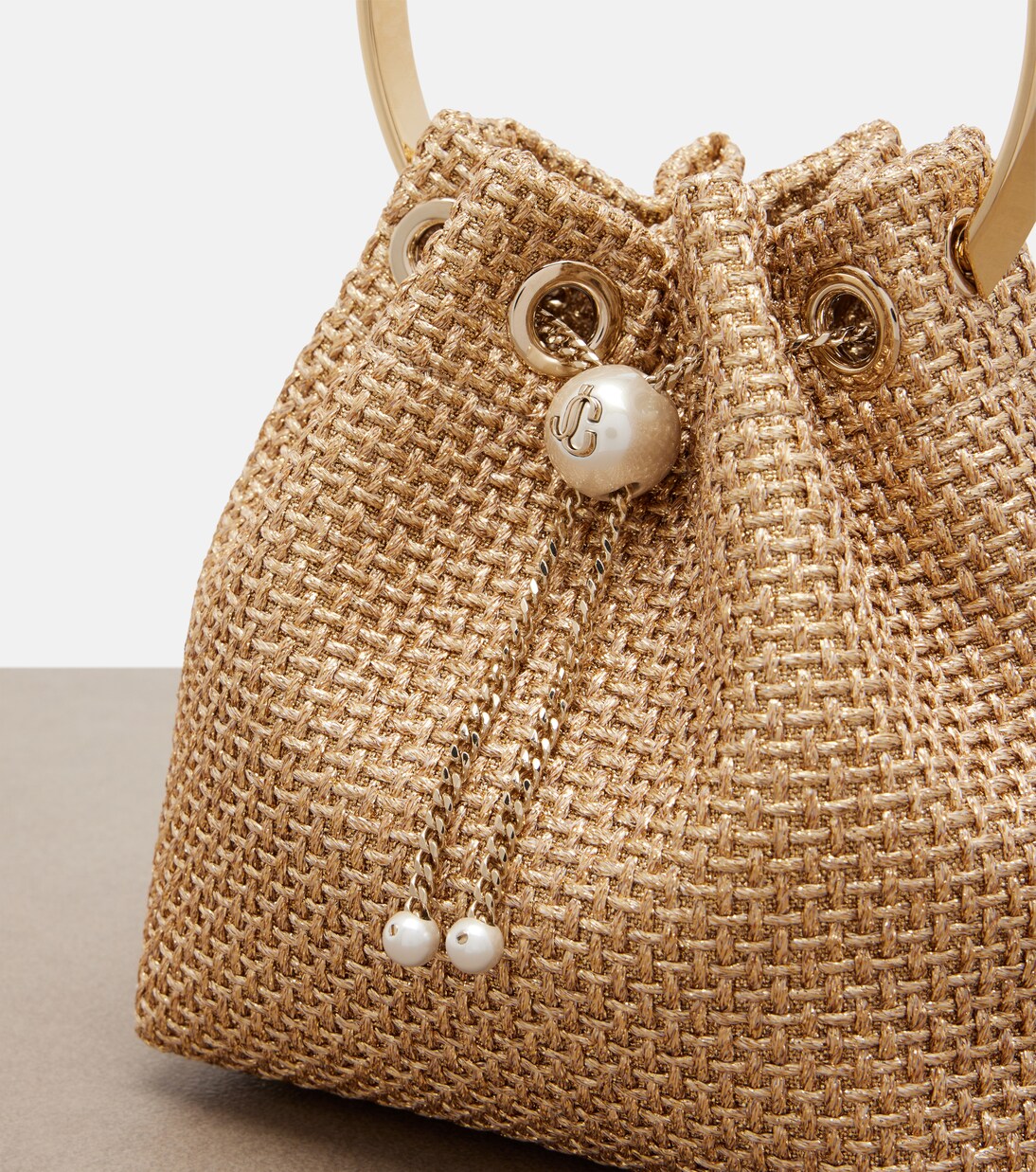 Bon Bon Small raffia-effect bucket bag | Jimmy Choo