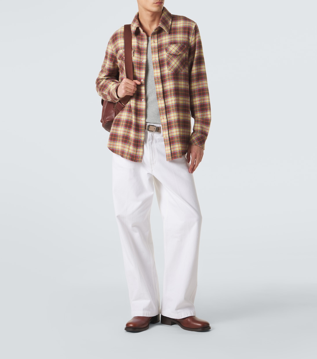 Plaid cashmere shirt with sunstone | God's True Cashmere