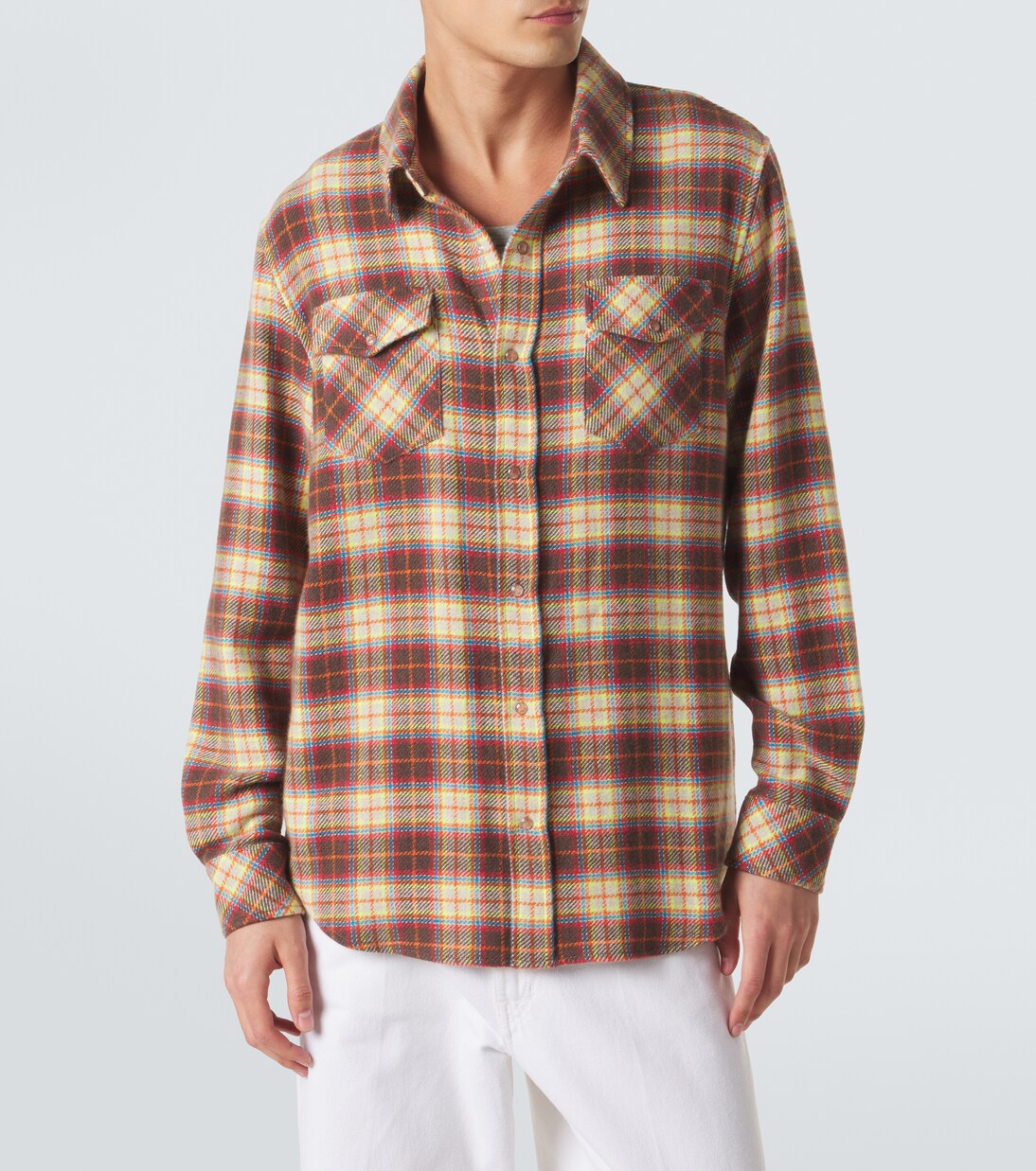 Plaid cashmere shirt with sunstone | God's True Cashmere