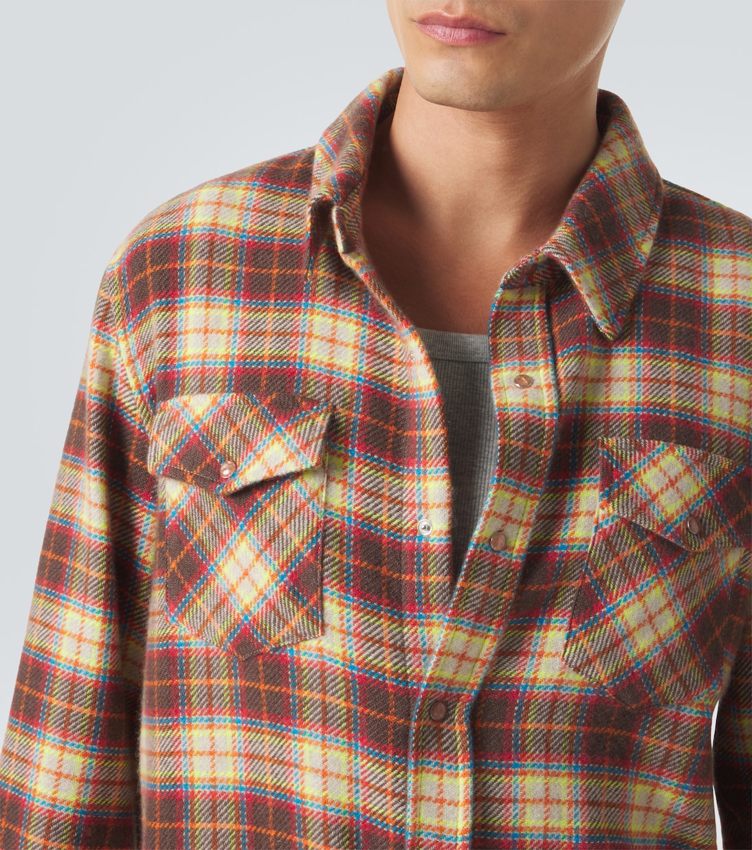 Plaid cashmere shirt with sunstone | God's True Cashmere