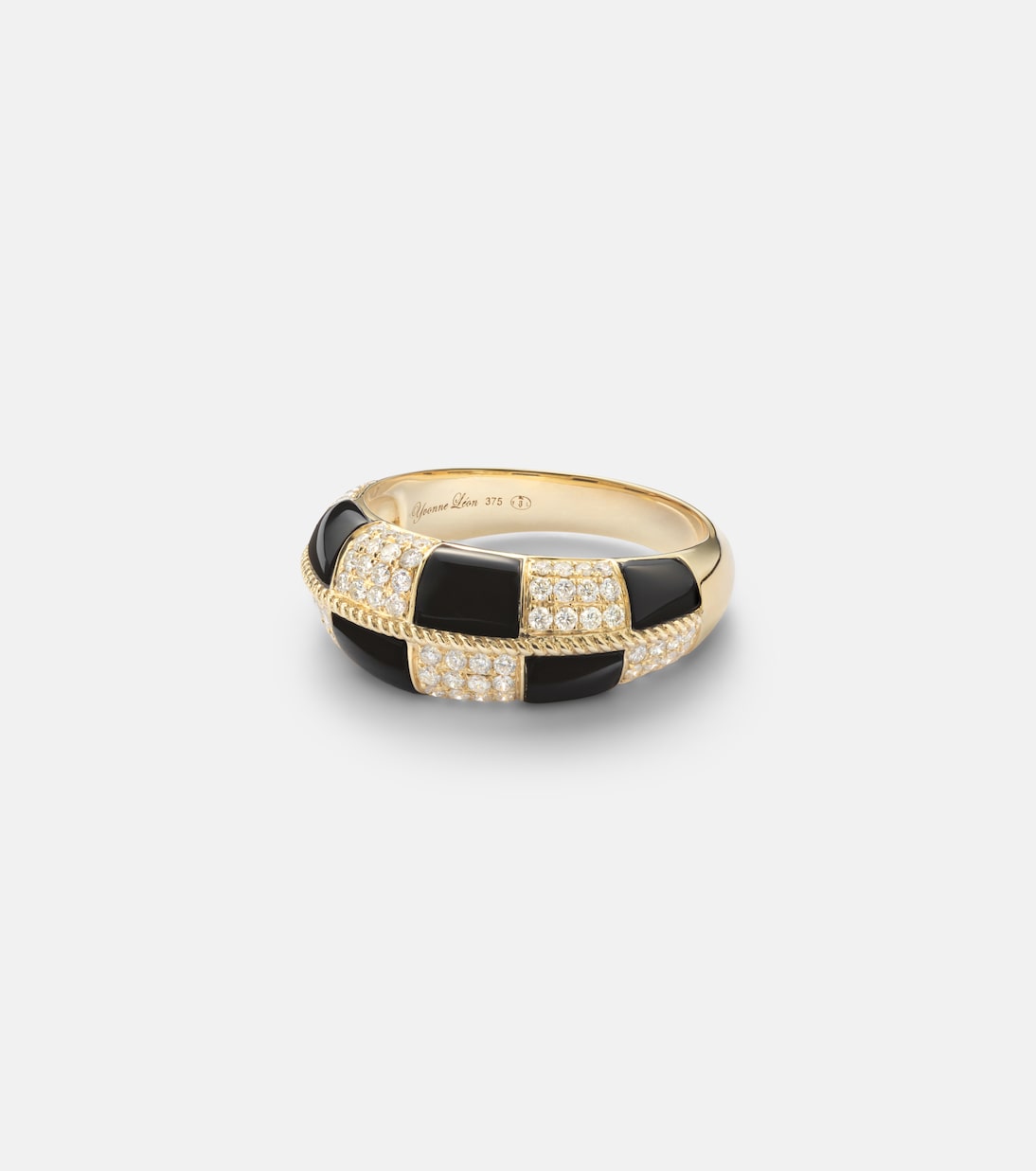 Alliance Damier 9kt gold ring with diamonds and onyx | Yvonne Léon