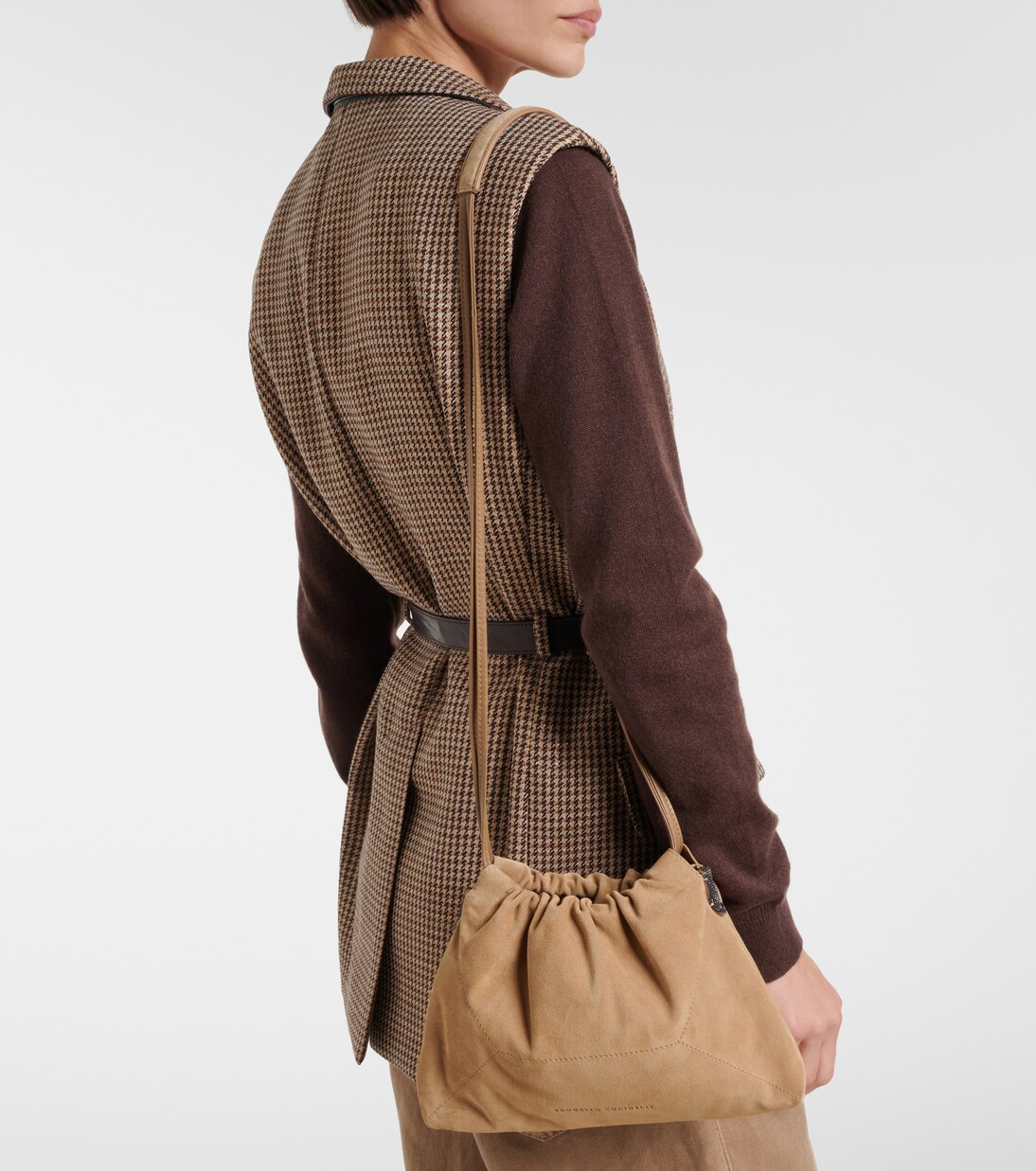 Mellow Small suede shoulder bag | Brunello Cucinelli