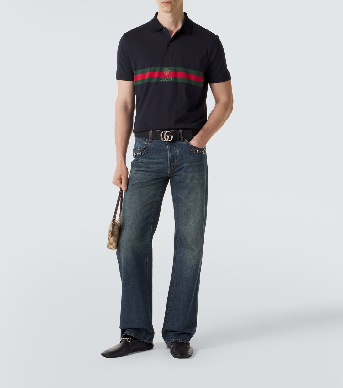 Web Stripe cotton jersey polo shirt | Gucci