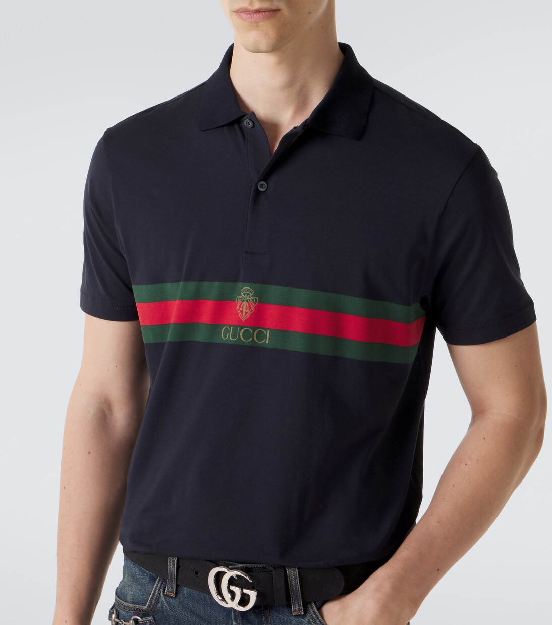 Web Stripe cotton jersey polo shirt | Gucci