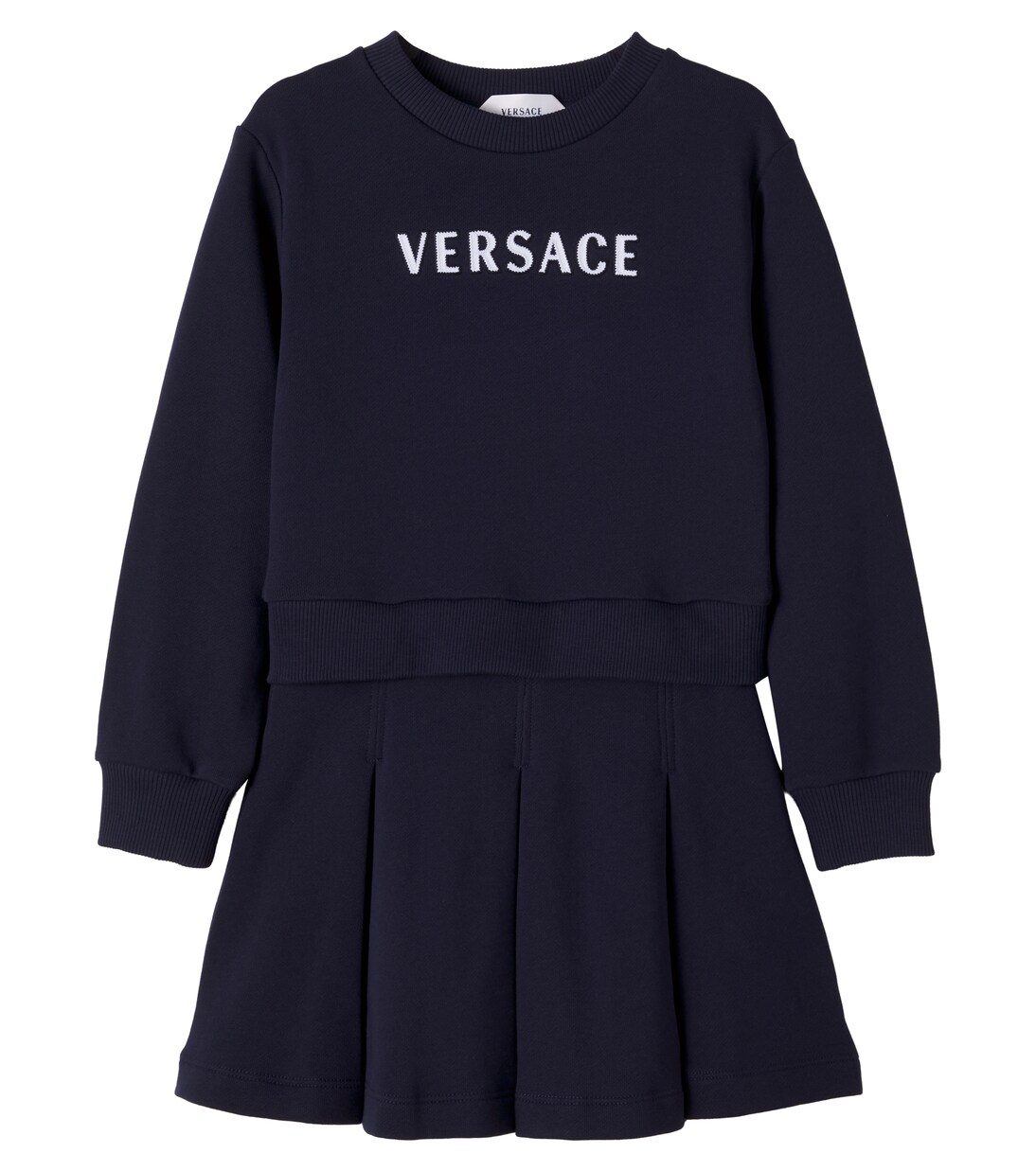Logo embroidered cotton jersey dress | Versace Kids