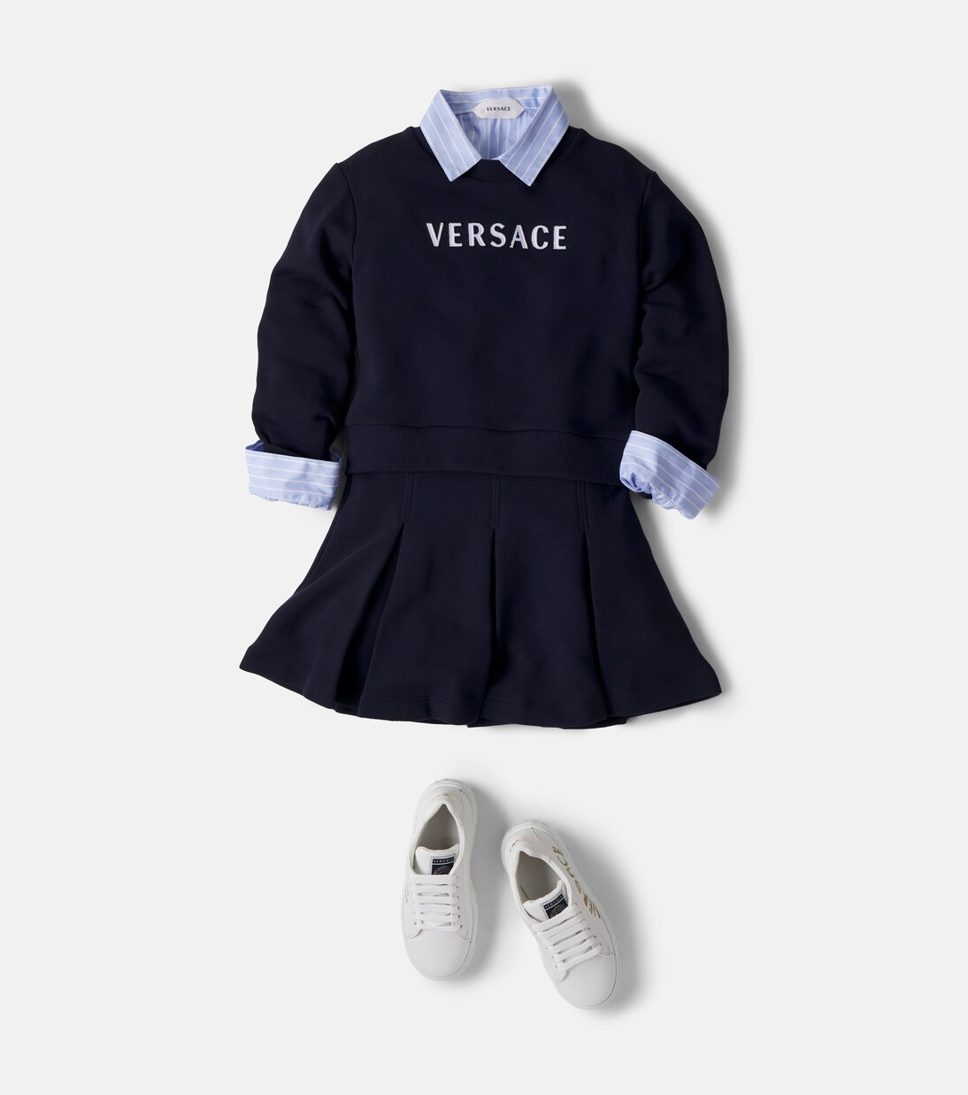 Logo embroidered cotton jersey dress | Versace Kids
