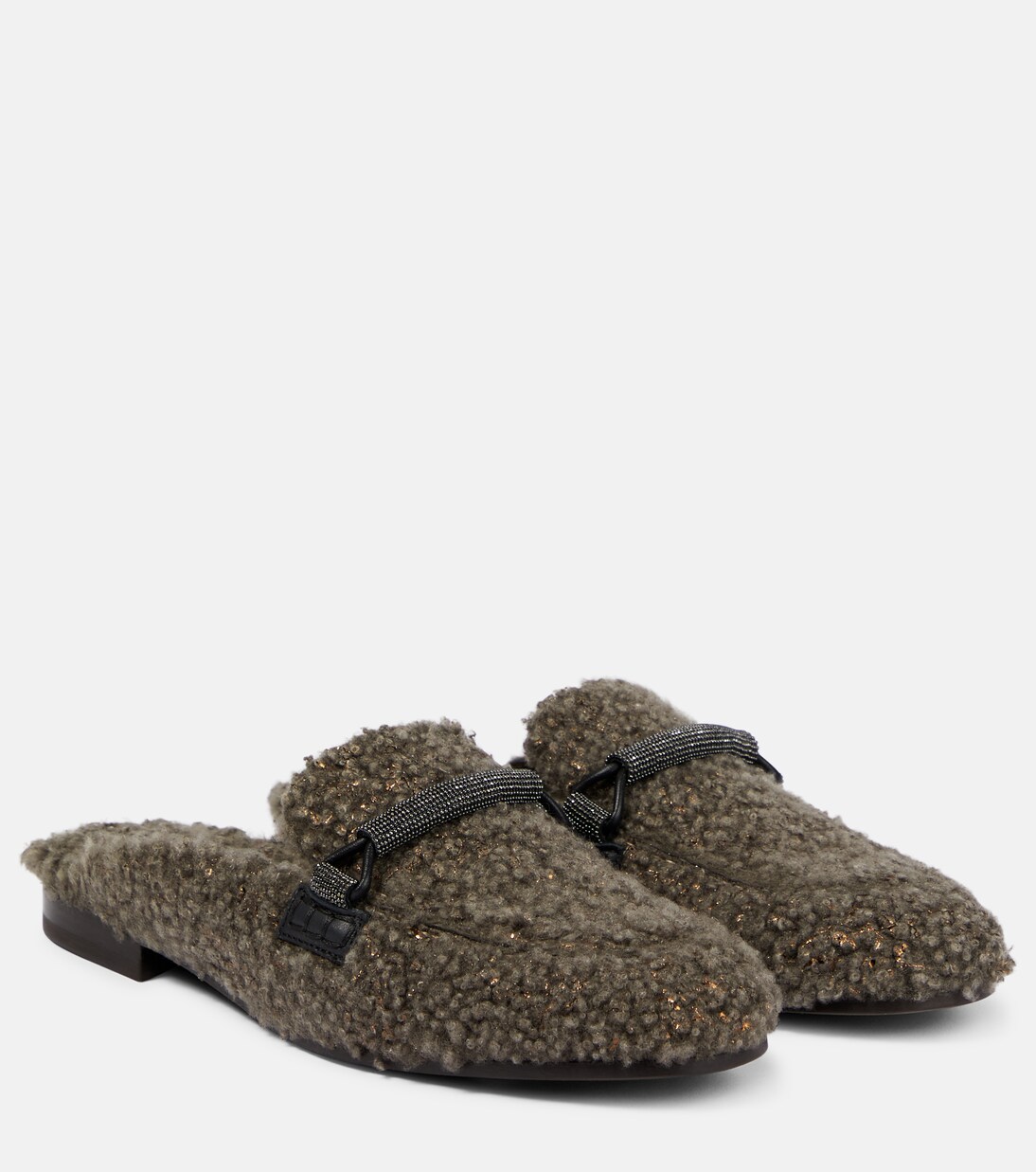 Embellished shearling slippers | Brunello Cucinelli