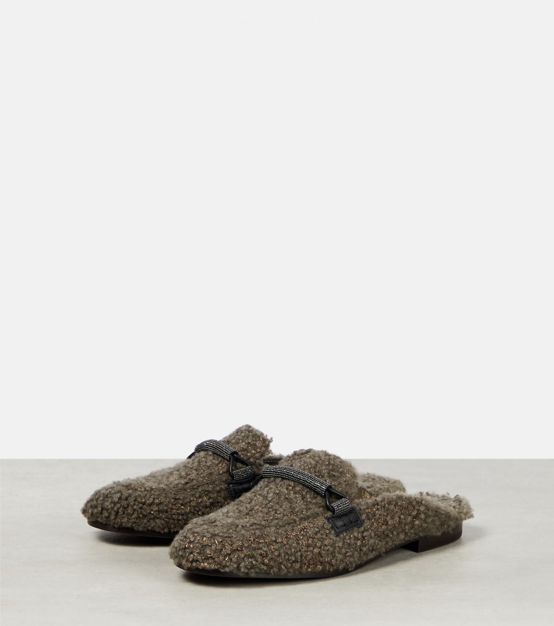 Embellished shearling slippers | Brunello Cucinelli
