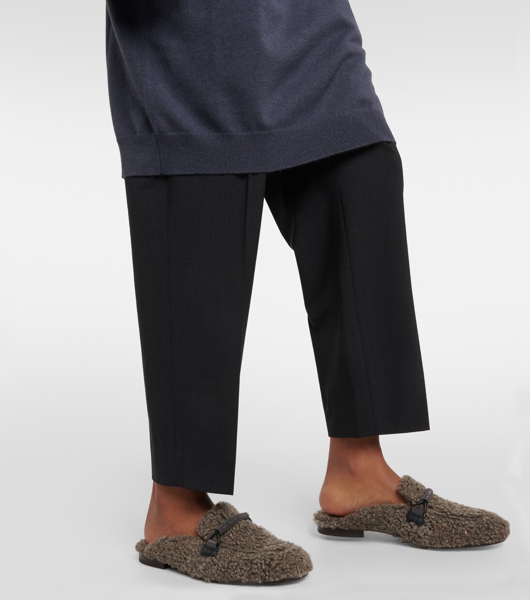 Embellished shearling slippers | Brunello Cucinelli