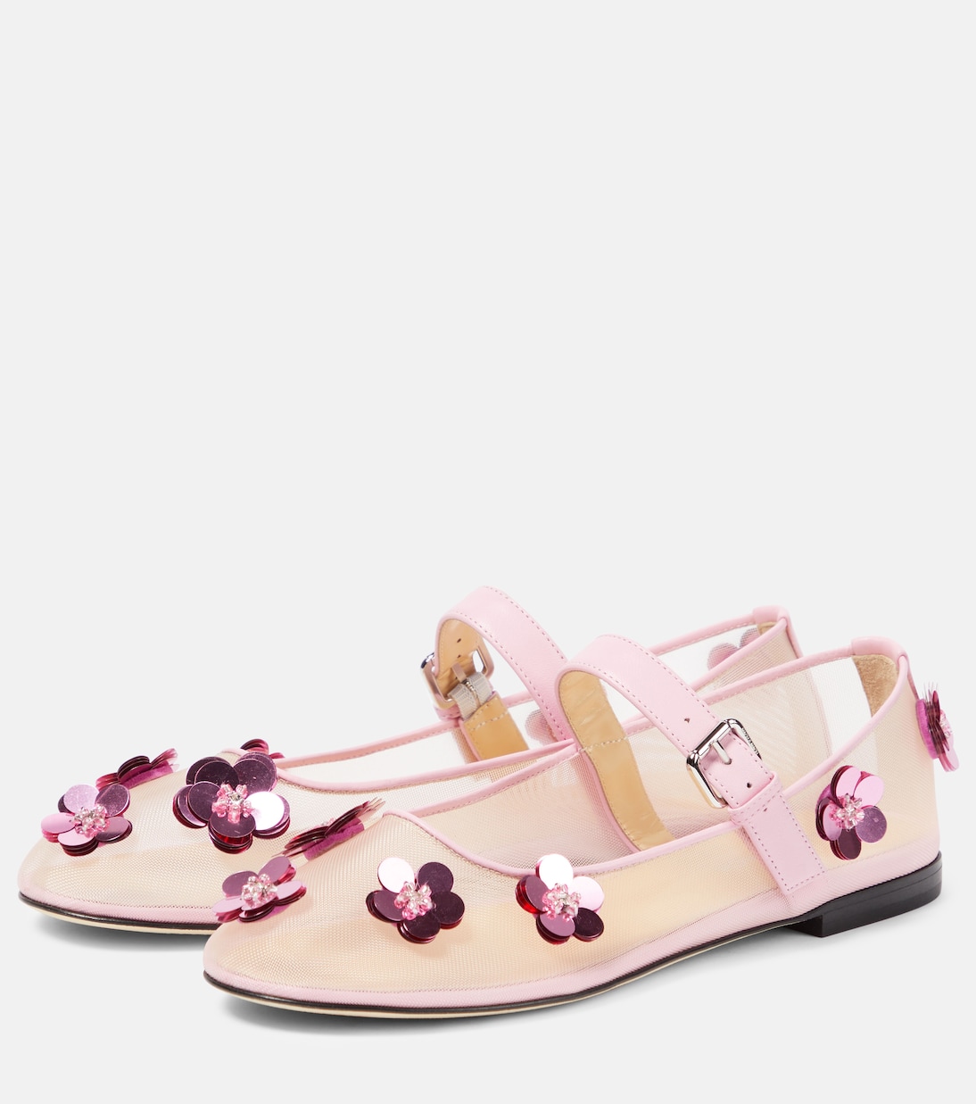 Sequined leather-trimmed Mary Jane flats | Mach & Mach