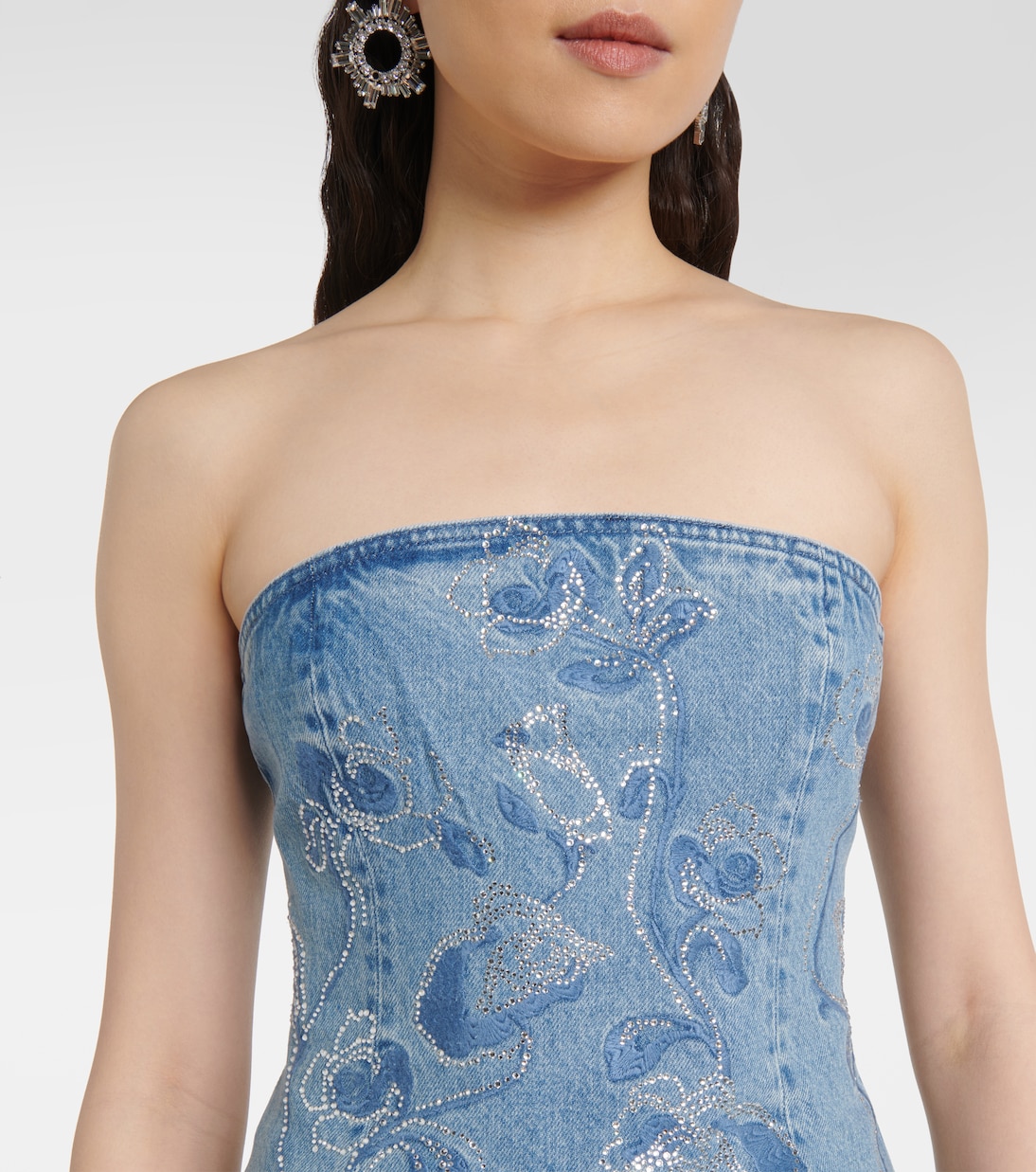 Top aus Denim mit Kristallen | Rotate