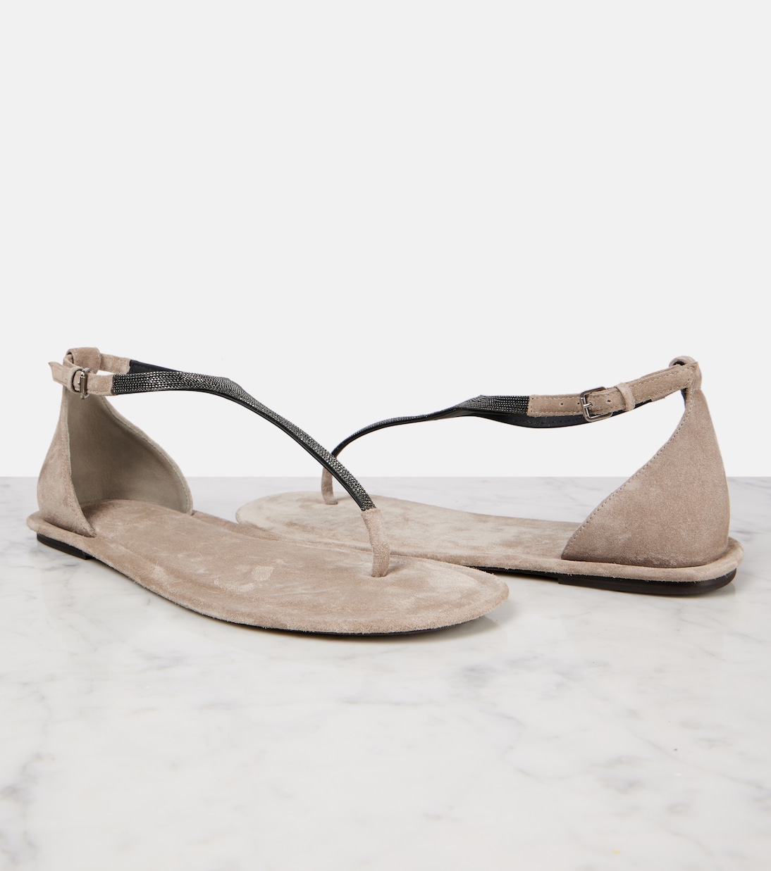 Sandalen Monili aus Veloursleder | Brunello Cucinelli