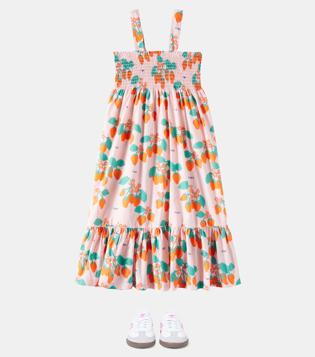 Strawberries shirred cotton dress | Tinycottons