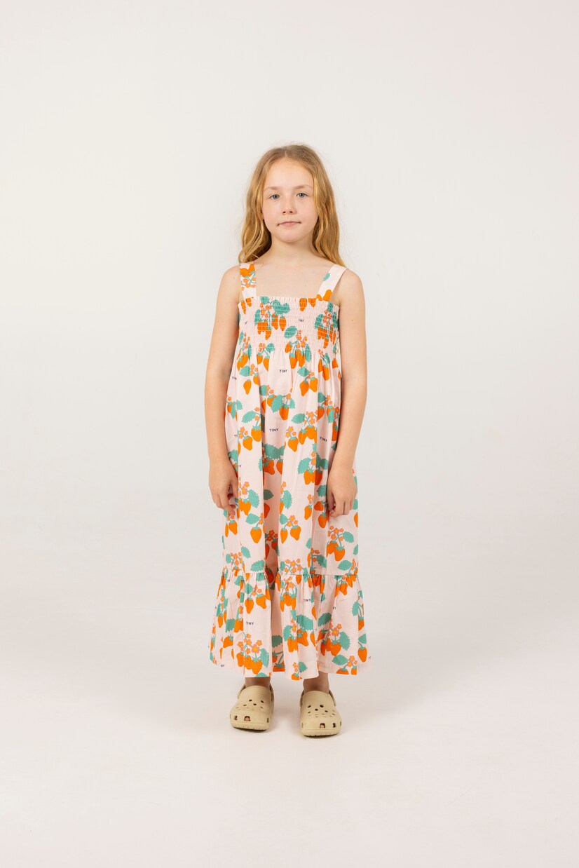 Strawberries shirred cotton dress | Tinycottons