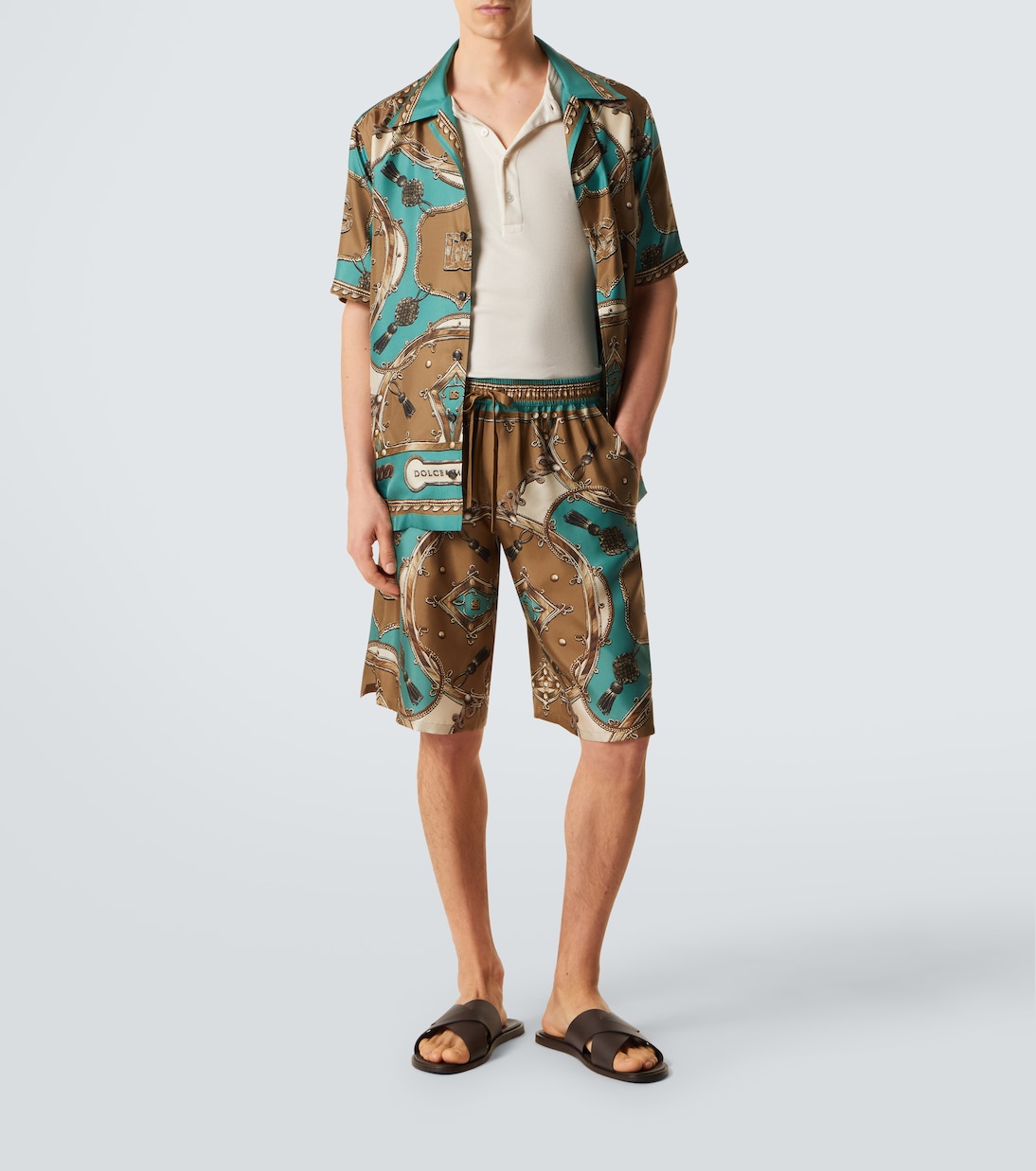 Shorts in twill di seta con stampa | Dolce&Gabbana
