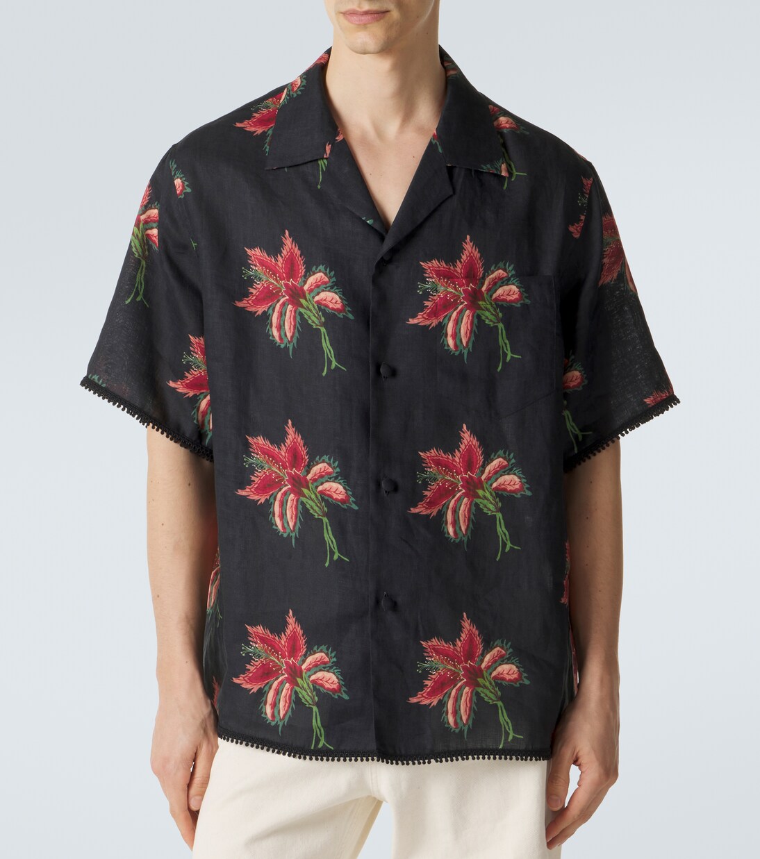 Camisa bowling de lino con encaje floral | Valentino